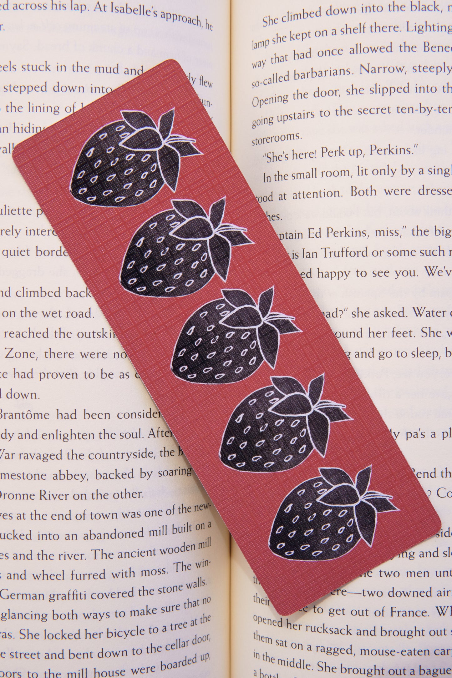 Linocut Strawberries Bookmark