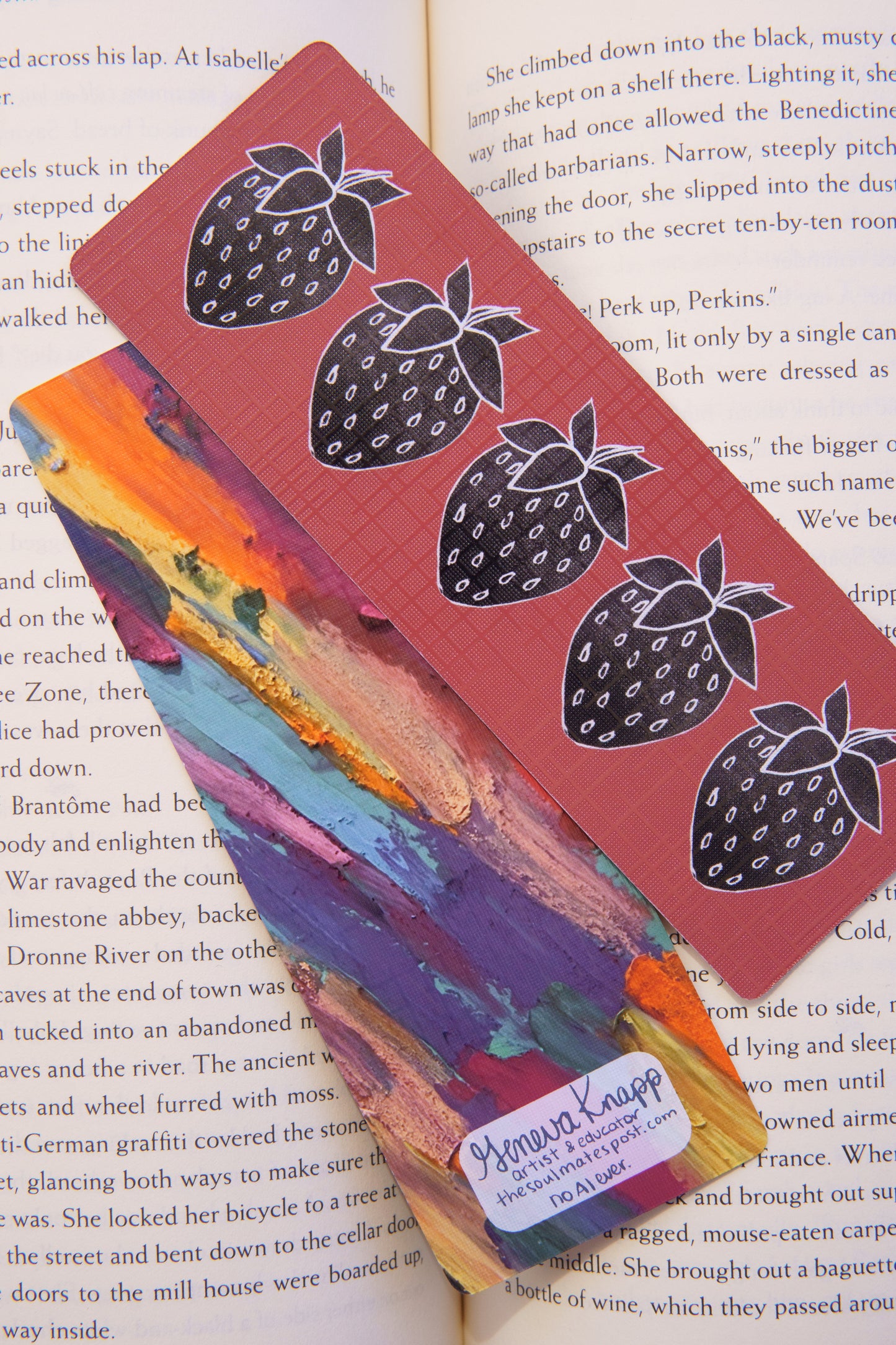 Linocut Strawberries Bookmark